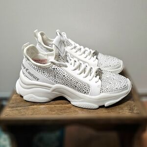 Juicy Couture White and Silver Rhinestone Embellished Sneakers